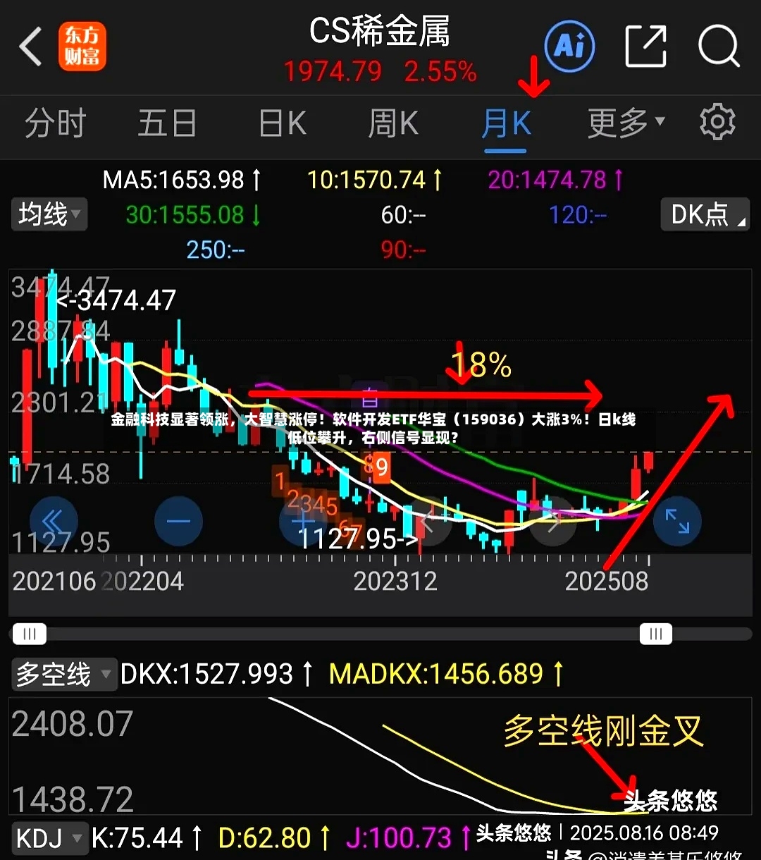 金融科技显著领涨	，大智慧涨停！软件开发ETF华宝（159036）大涨3%！日k线低位攀升，右侧信号显现？-第3张图片