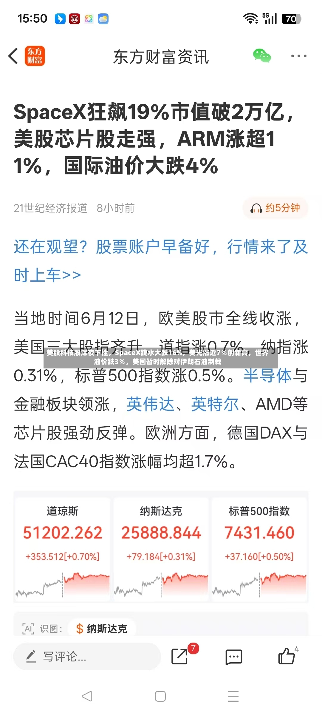 美股科技股深夜下挫	，SpaceX跳水大跌16%，美光涨近7％创新高，世界油价跌3％	，美国暂时解除对伊朗石油制裁-第2张图片