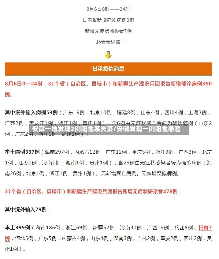 安徽一地发现2例阳性系夫妻/安徽发现一例阳性患者