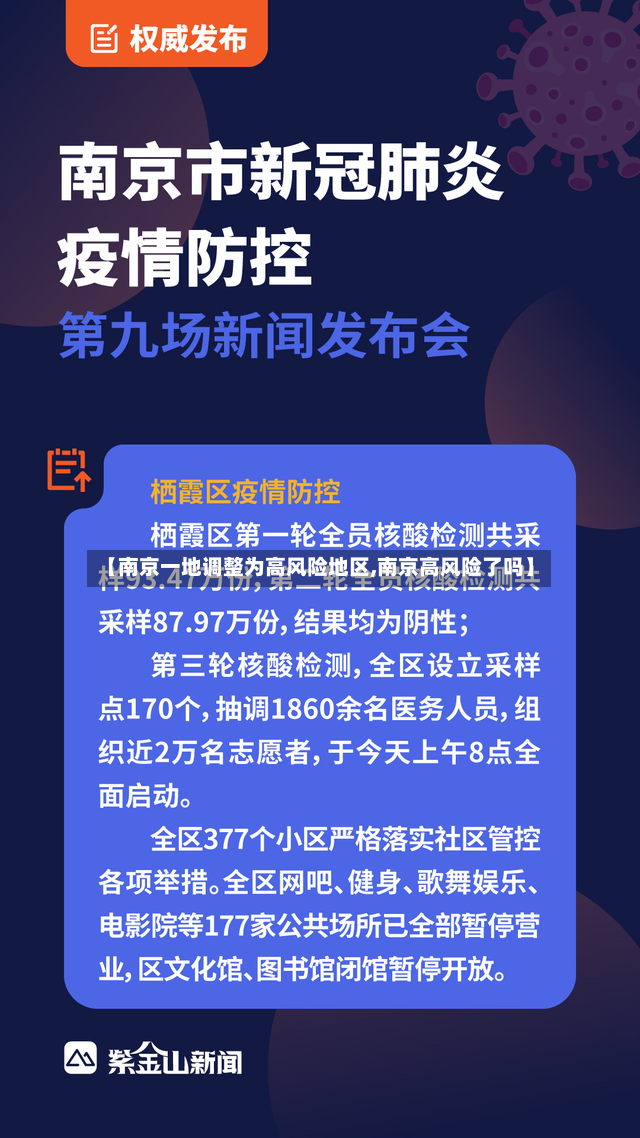 【南京一地调整为高风险地区,南京高风险了吗】