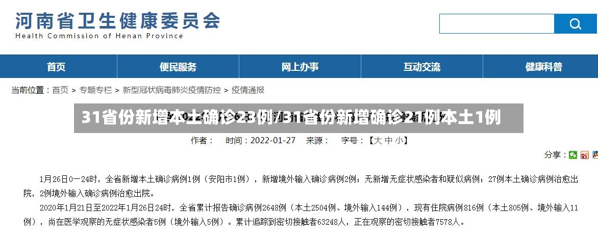 31省份新增本土确诊23例/31省份新增确诊21例本土1例