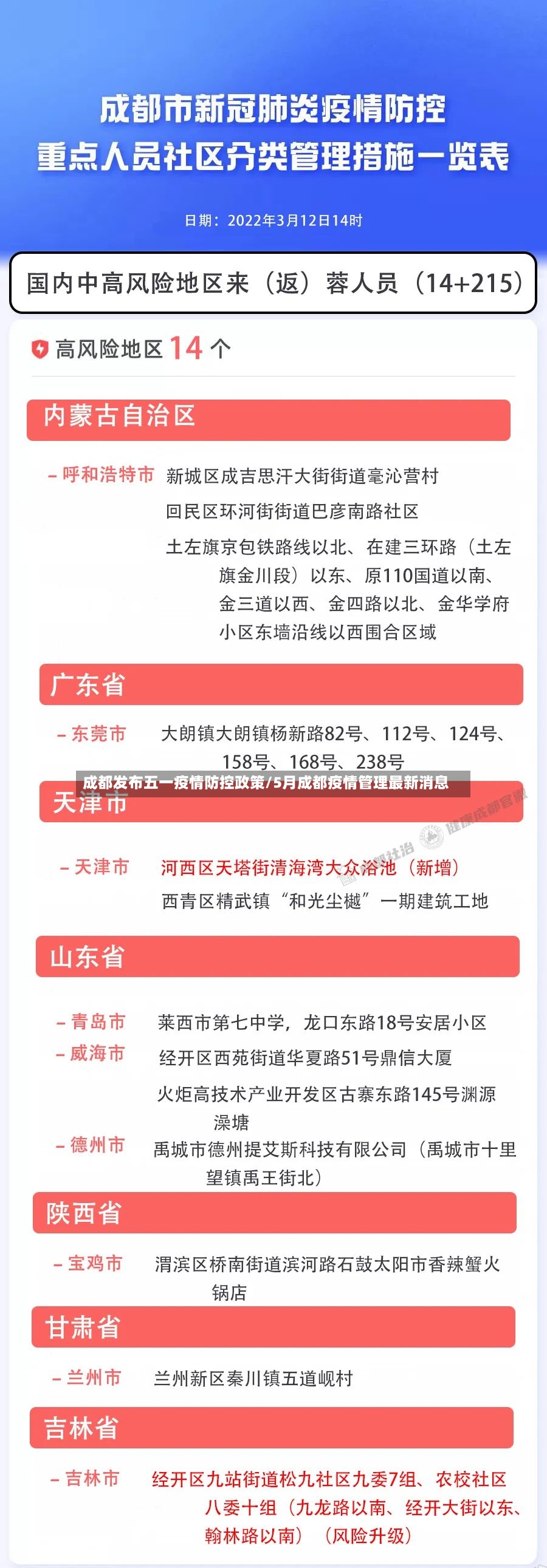 成都发布五一疫情防控政策/5月成都疫情管理最新消息