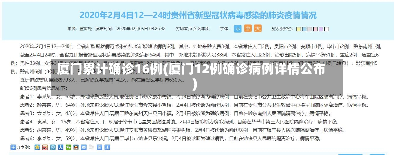 厦门累计确诊16例(厦门12例确诊病例详情公布)