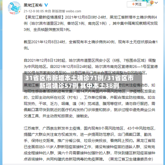 31省区市新增本土确诊71例/31省区市新增确诊57例 其中本土38例