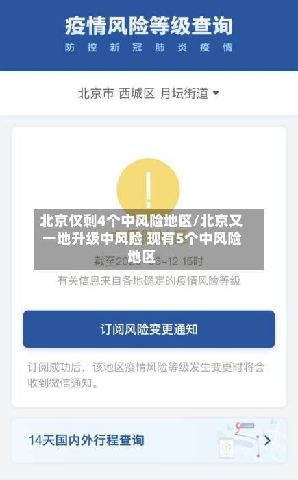 北京仅剩4个中风险地区/北京又一地升级中风险 现有5个中风险地区