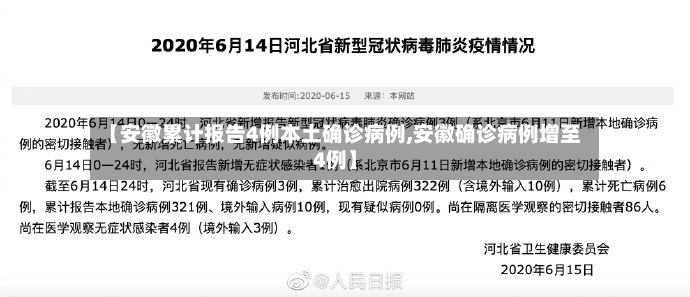 【安徽累计报告4例本土确诊病例,安徽确诊病例增至4例】